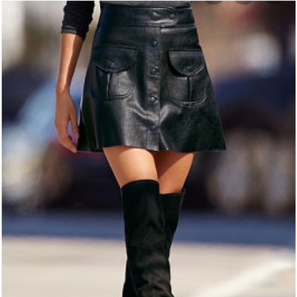 Boston Proper A Line Leather Skater Skirt - Picture 1 of 12
